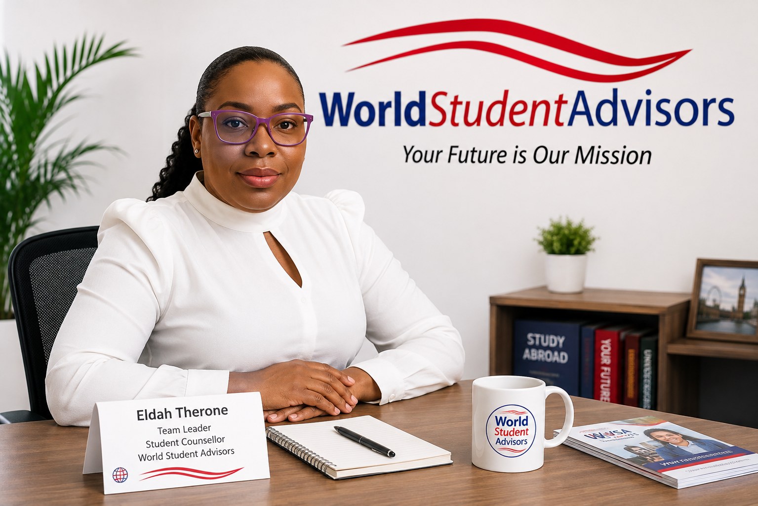 Eldah Therone at her desk in the WSA office